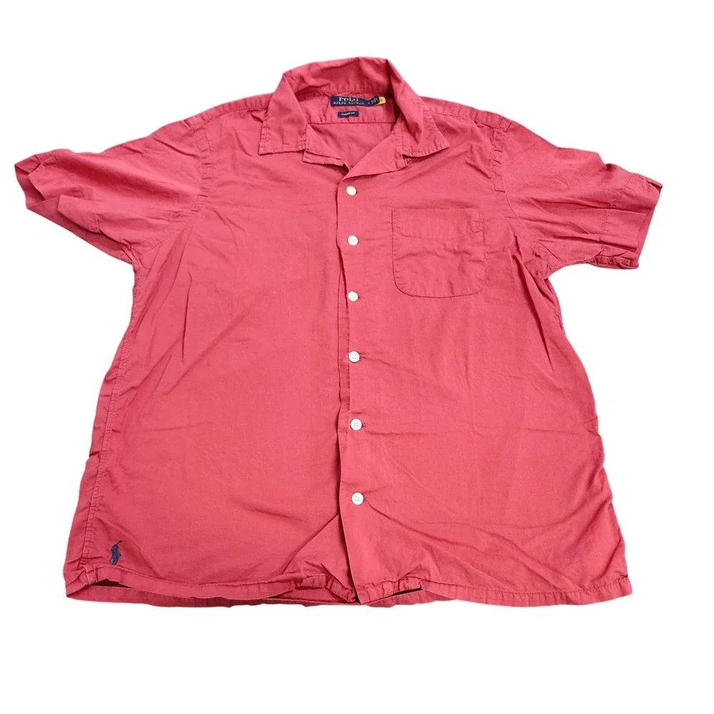 Polo Ralph Lauren Mens Classic Fit Short Sleeve Camp Shirt Salmon Red Medium